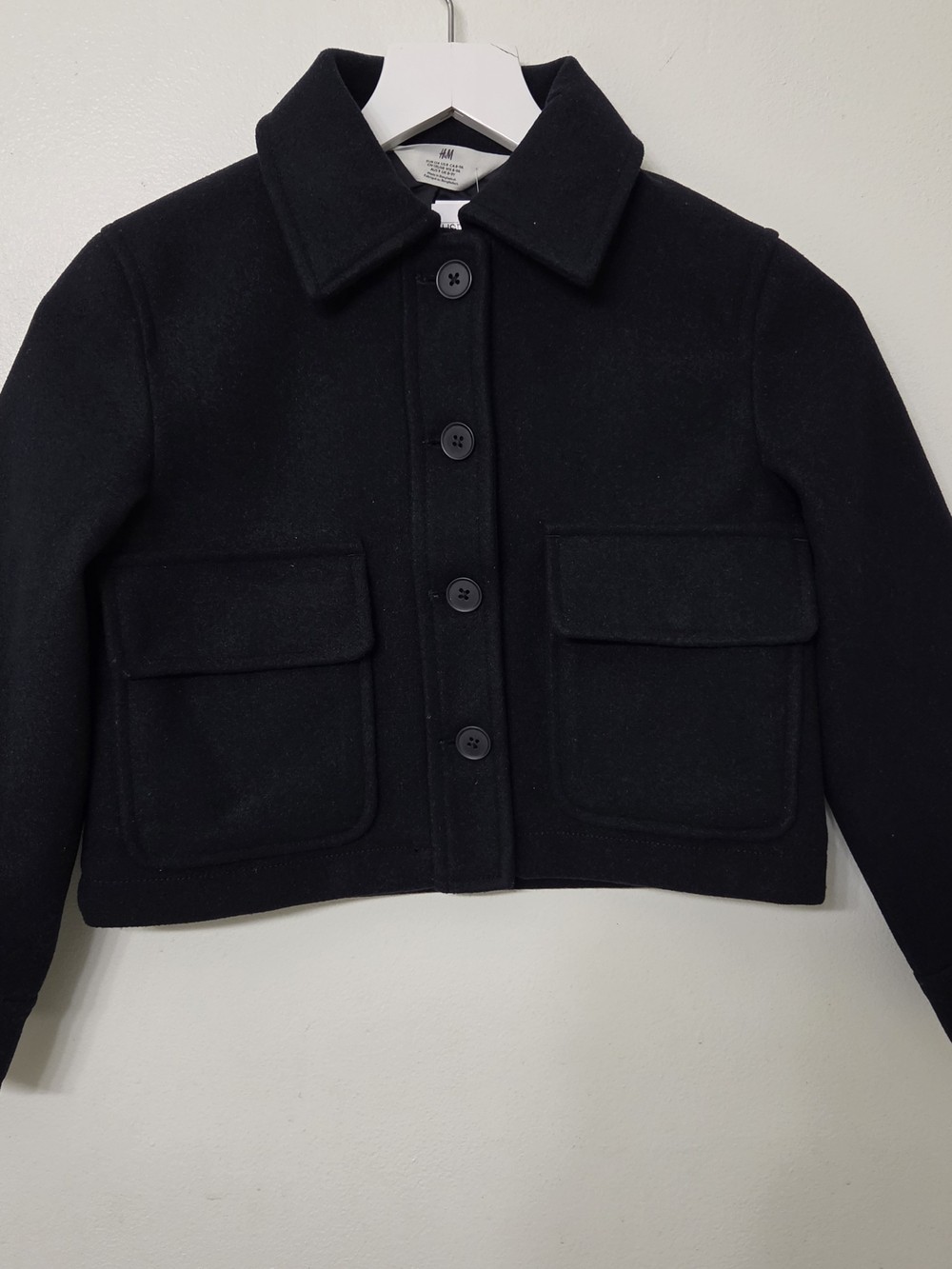 H&M Boys Black Cropped Button Front Wool Jacket Kids US 8